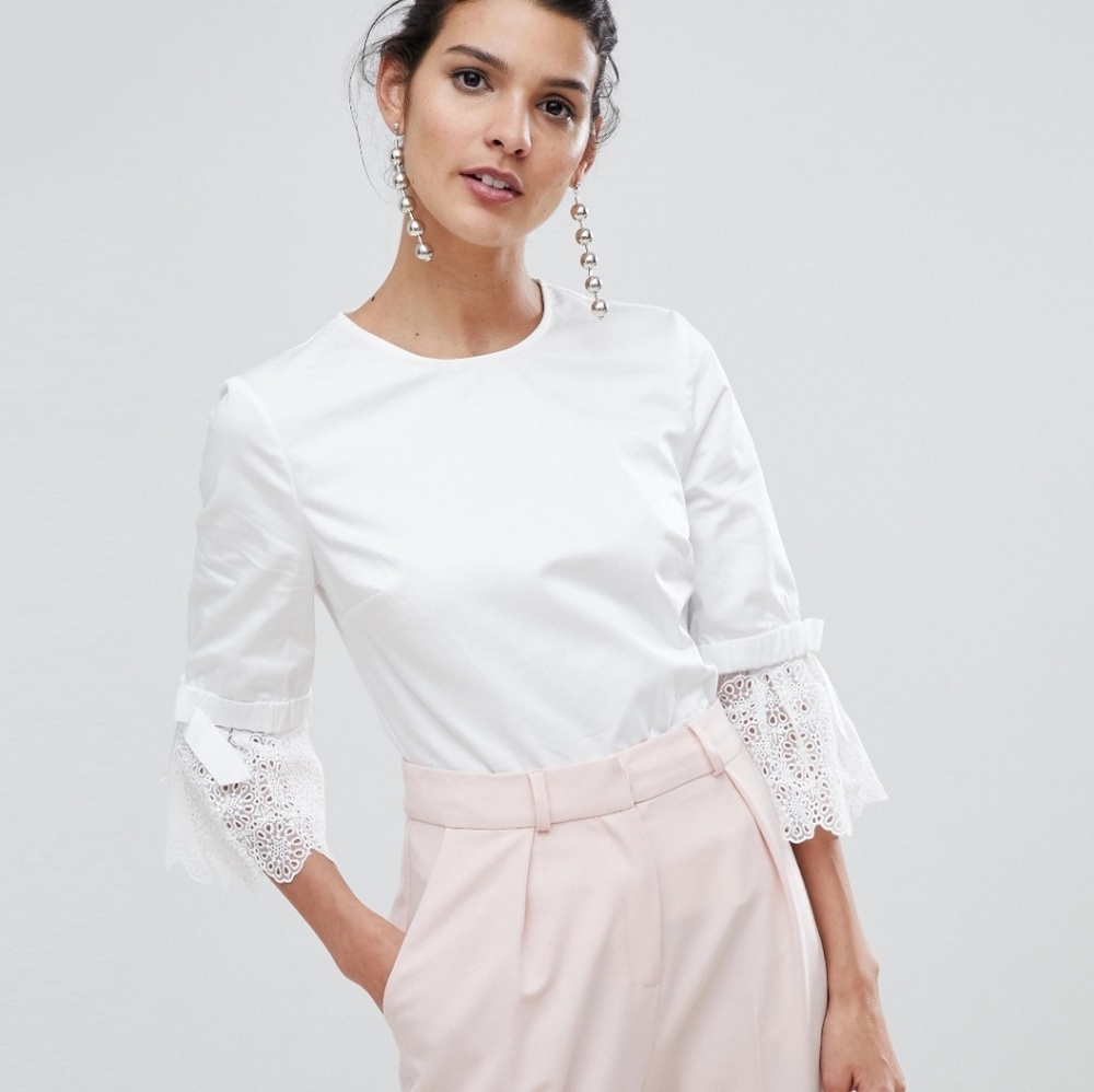 🚫SOLD🅿️🚫NWT TED BAKER LACE BOW SLEEVE BLOUSE - Picture 2 of 8